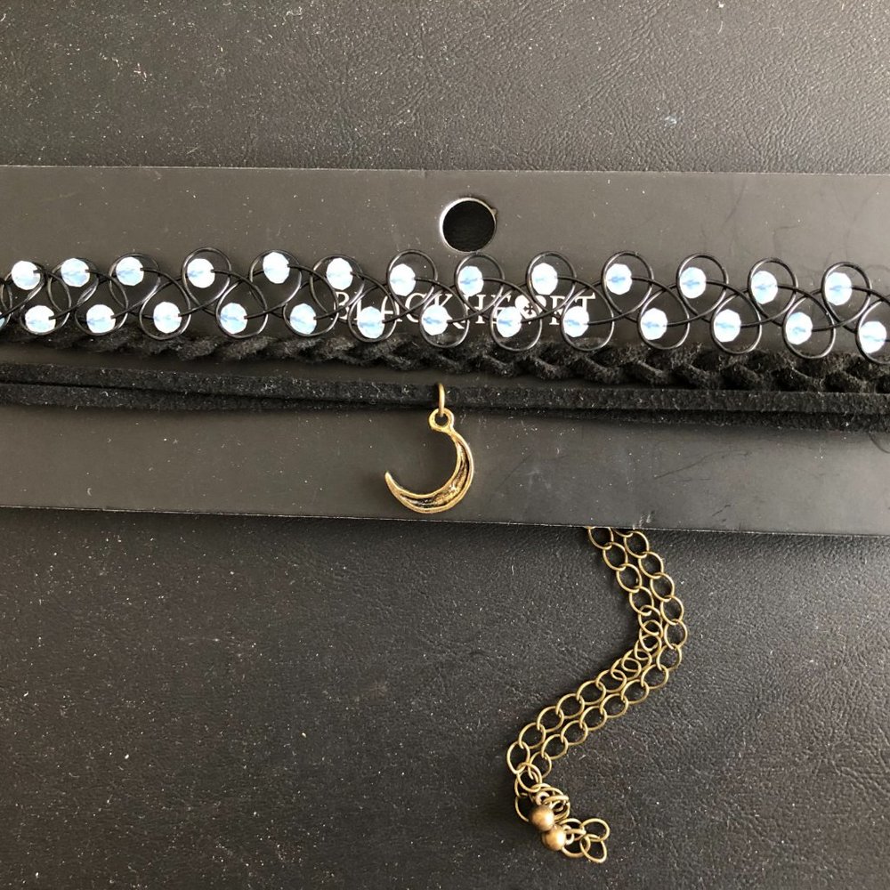 Black Heart Cord Moon Tattoo Choker Set